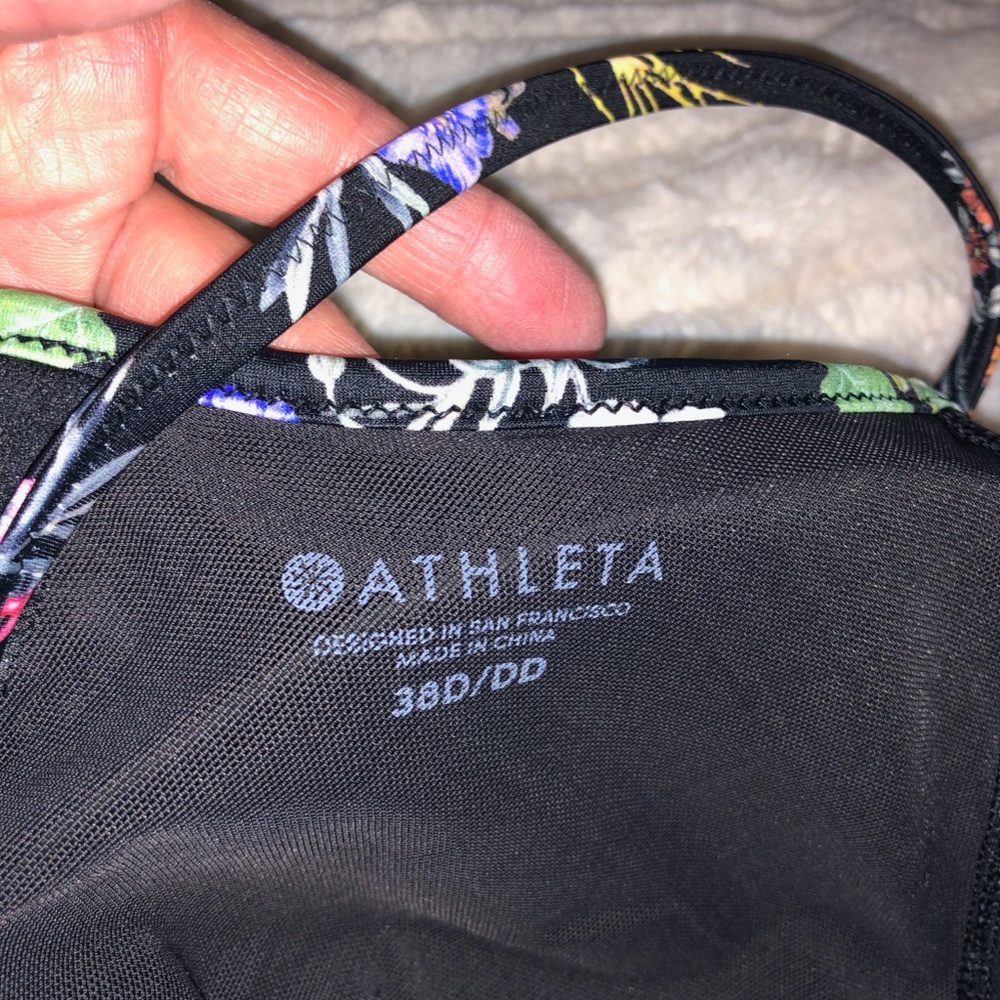 Women's Athleta black floral strappy swim Tankini, bra size 38D/DD - Picture 5 of 9